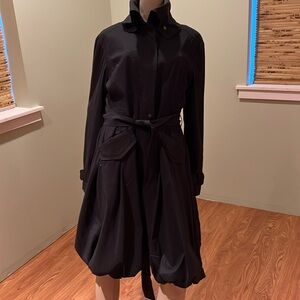 Samuel Dong Bubble Bottom Coat In Black Lined High Neck Belt Size L